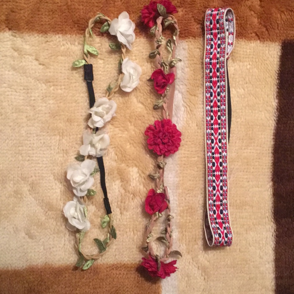3 Flower crown elastic headbands